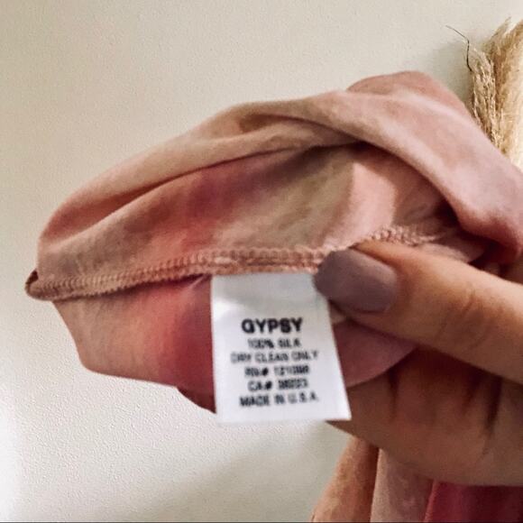 GYPSY 05 REVOLVE Cream Pink Tie Dye Ruffle Strapless Maxi Beachy Boho Dress S - Picture 7 of 7